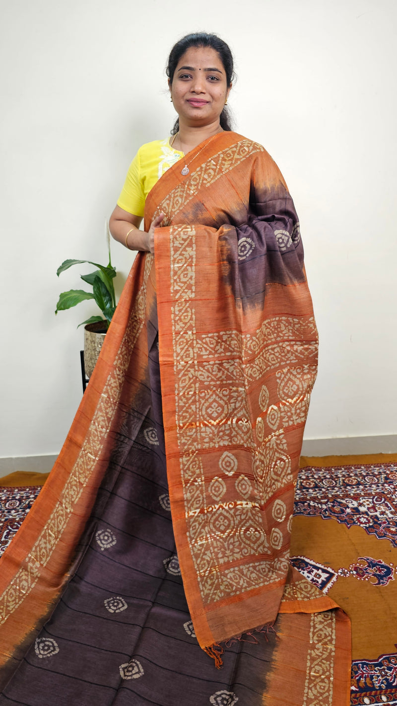 Bhagalpuri with Batik Print - Brown with Honey Brown
