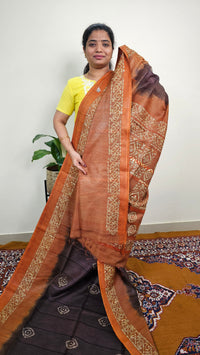 Bhagalpuri with Batik Print - Brown with Honey Brown