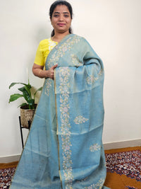 Linen Tissue with Aari Work - Blue