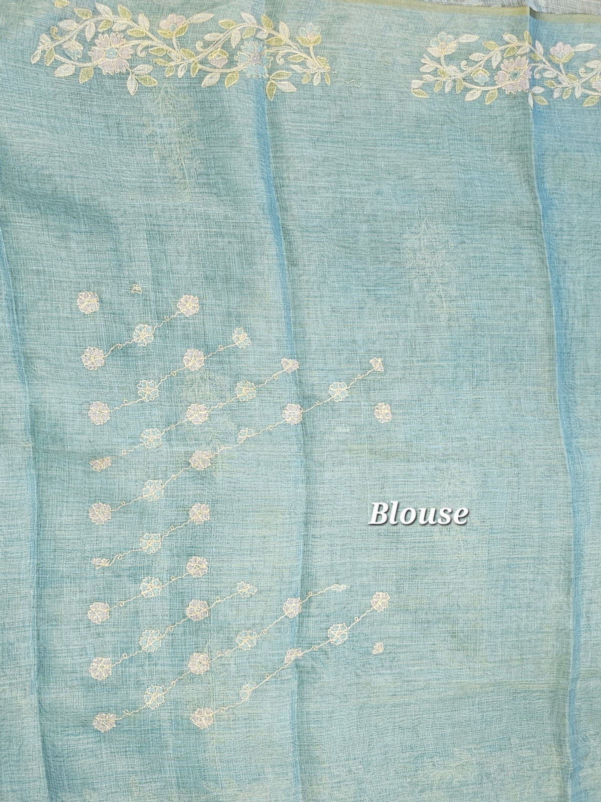 Linen Tissue with Aari Work - Blue
