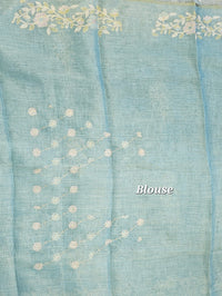 Linen Tissue with Aari Work - Blue