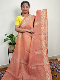 Linen Tissue with Aari Work - Rust Orange