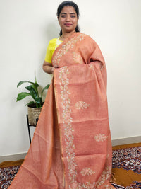 Linen Tissue with Aari Work - Rust Orange