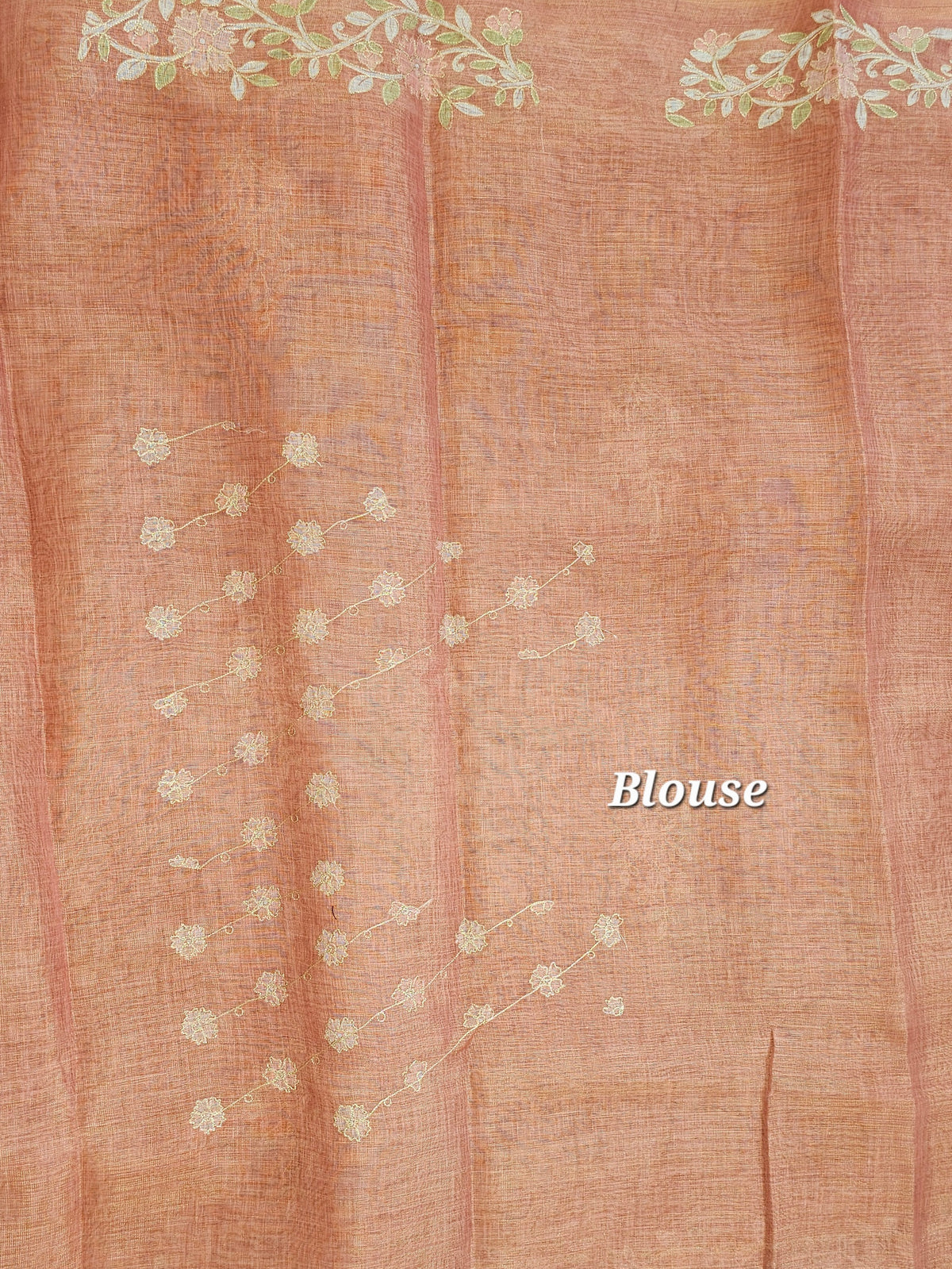 Linen Tissue with Aari Work - Rust Orange