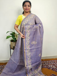 Linen Tissue with Aari Work - Dark Violet