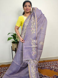 Linen Tissue with Aari Work - Dark Violet
