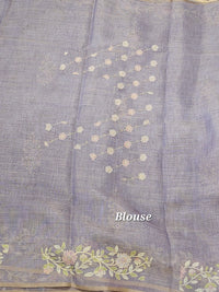 Linen Tissue with Aari Work - Dark Violet