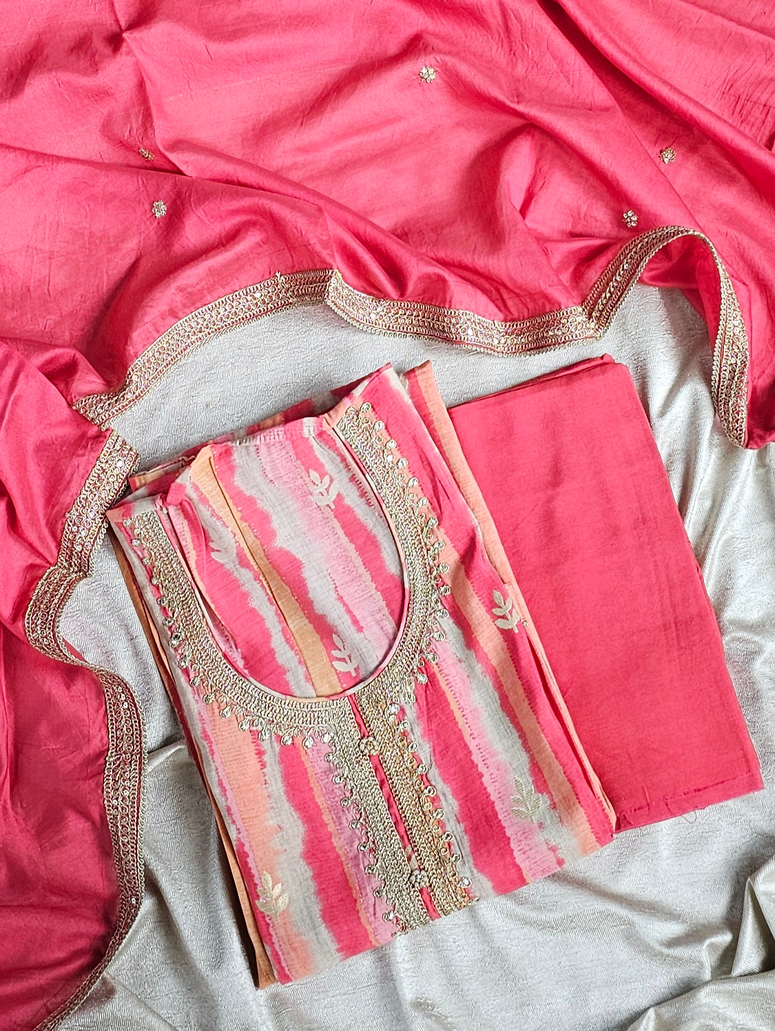 Modal Silk Unstitched Salwar Suit - Dark Peach