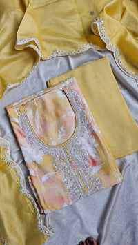 Modal Silk Unstitched Salwar Suit - Yellow