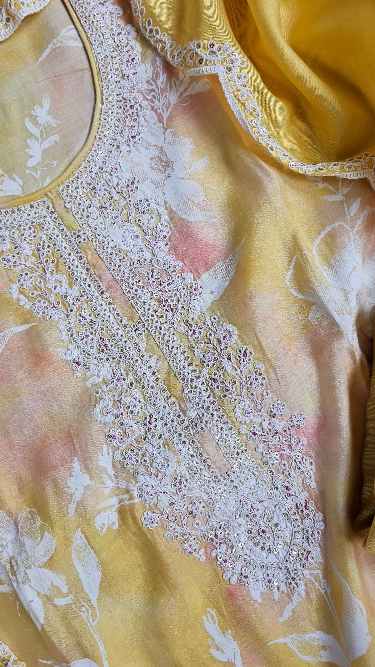 Modal Silk Unstitched Salwar Suit - Yellow