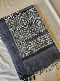 Bhagalpuri with Batik Print - Green with Grey