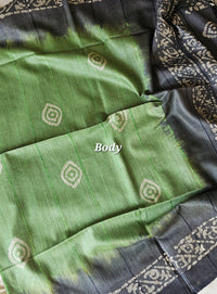 Bhagalpuri with Batik Print - Green with Grey