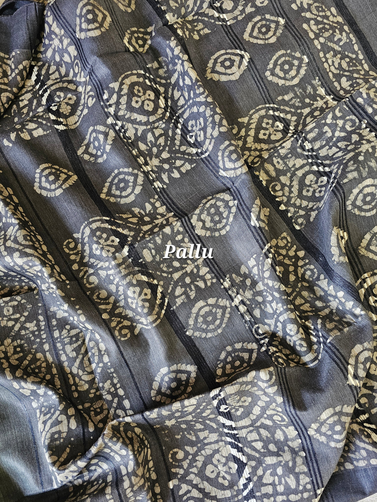 Bhagalpuri with Batik Print - Green with Grey