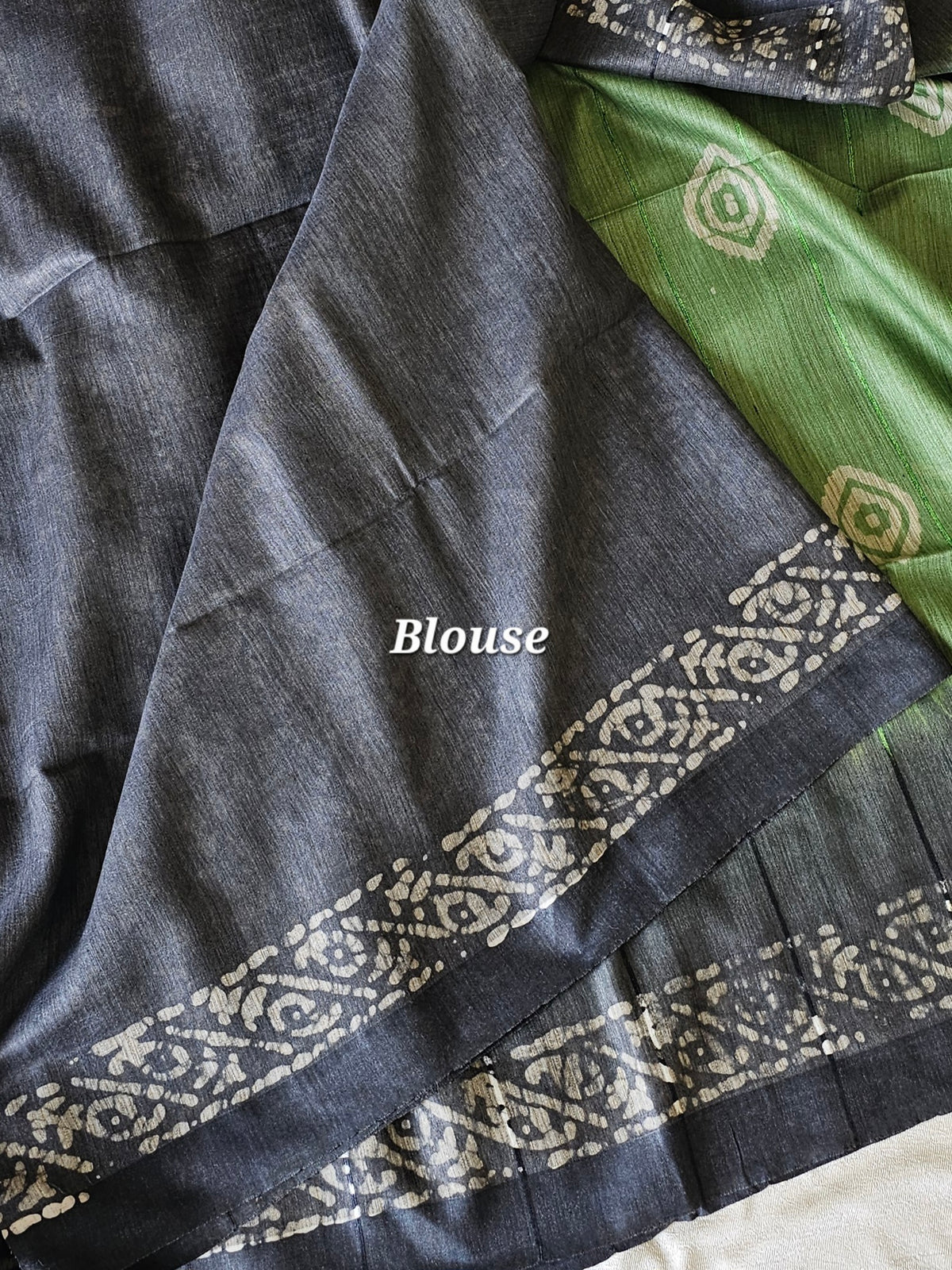 Bhagalpuri with Batik Print - Green with Grey