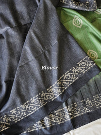 Bhagalpuri with Batik Print - Green with Grey
