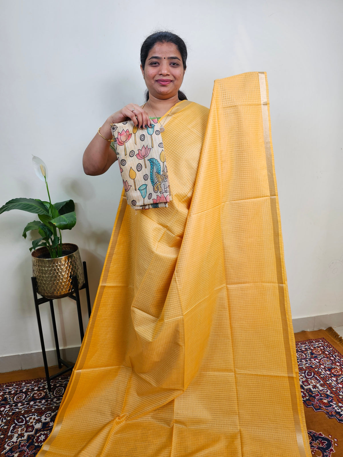 Pastel Bhagalpuri with Matching Blouse - Yellow