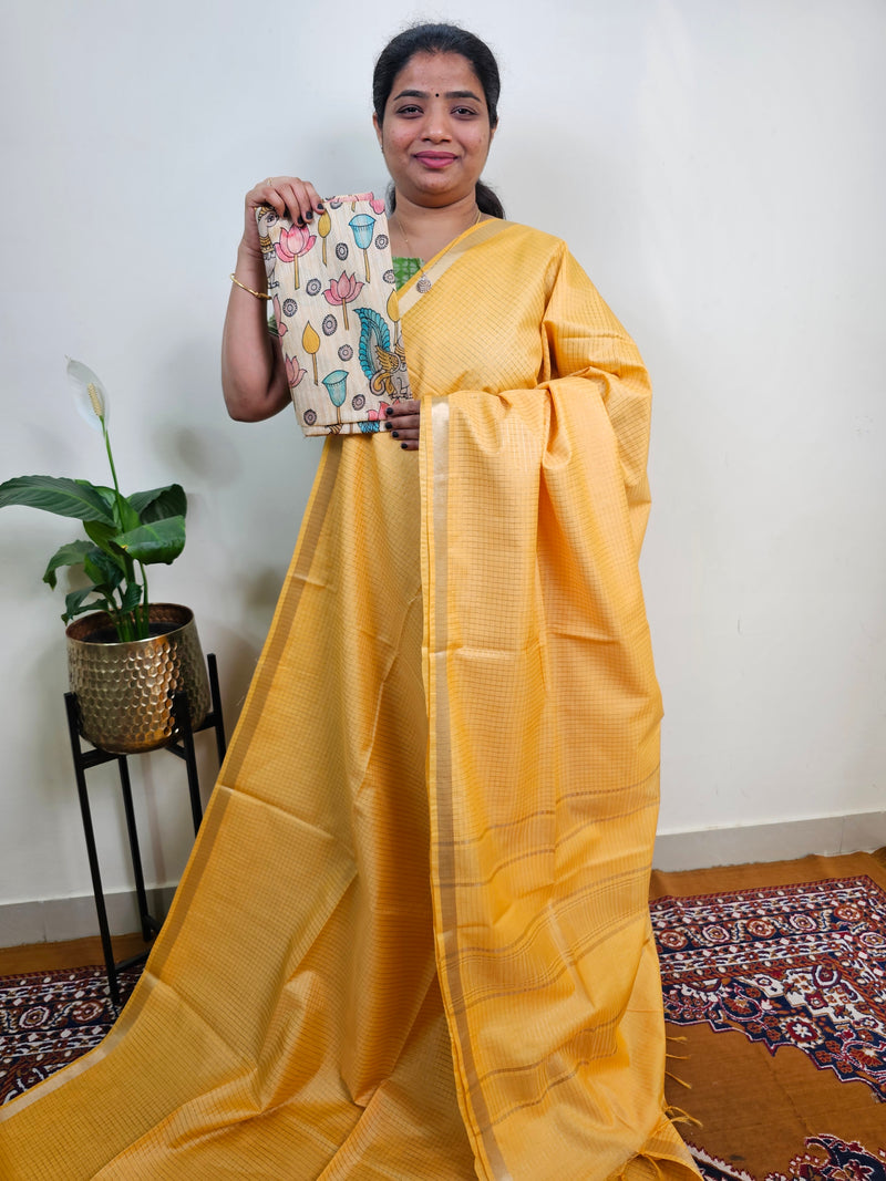 Pastel Bhagalpuri with Matching Blouse - Yellow