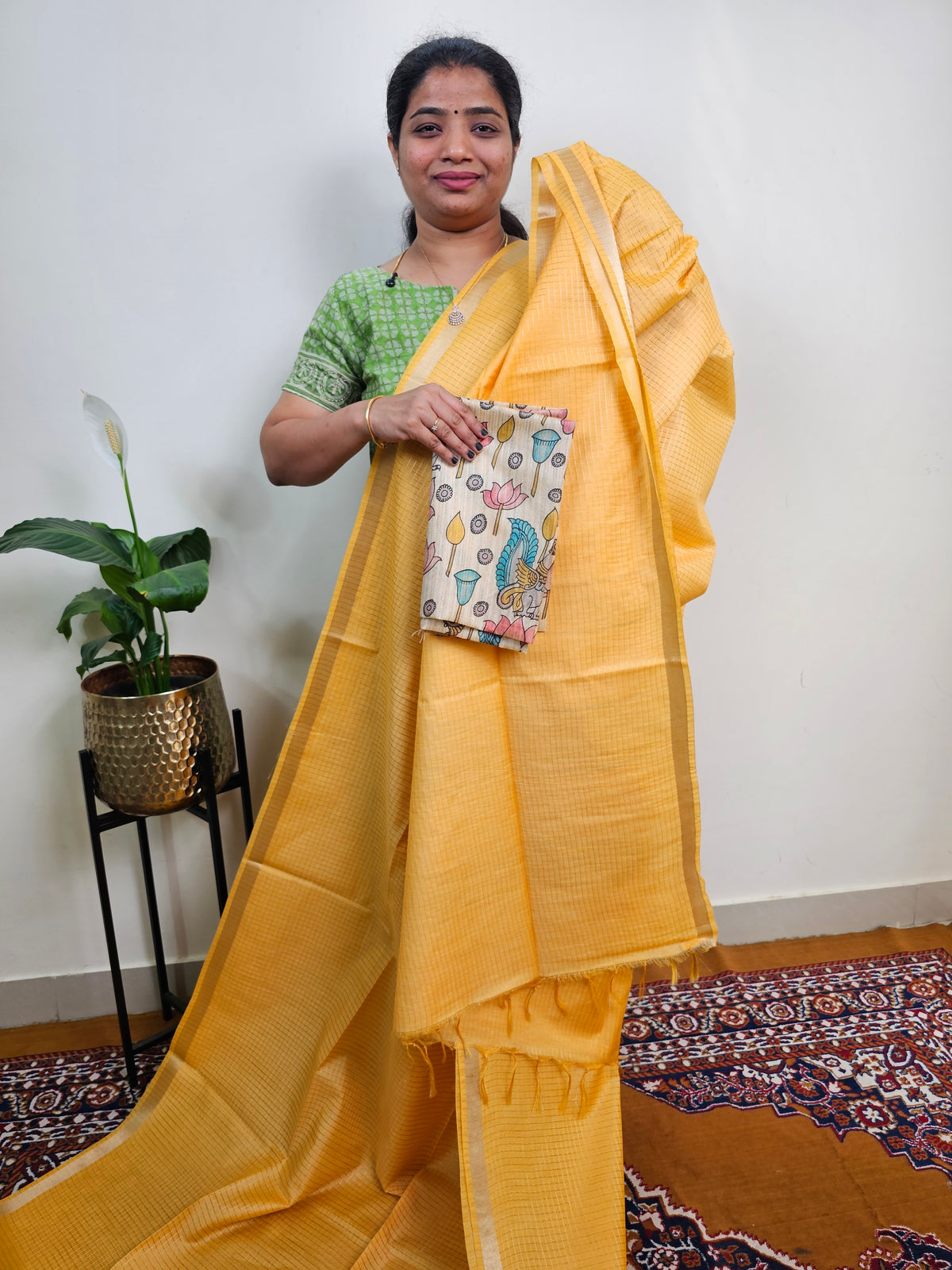 Pastel Bhagalpuri with Matching Blouse - Yellow