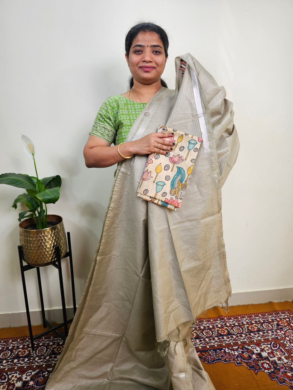Pastel Bhagalpuri with Matching Blouse -  Metalic Grey