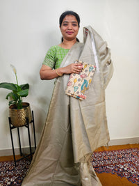 Pastel Bhagalpuri with Matching Blouse -  Metalic Grey