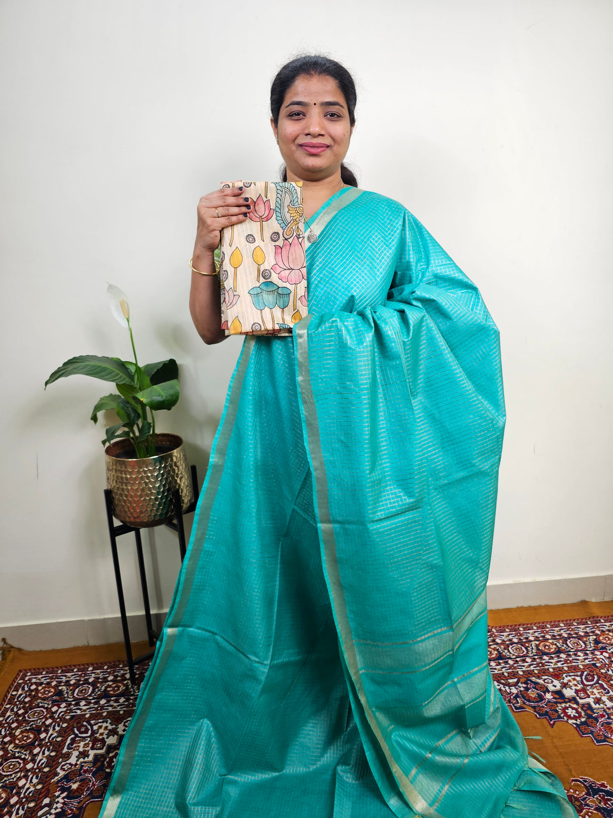 Pastel Bhagalpuri with Matching Blouse - Sea Green