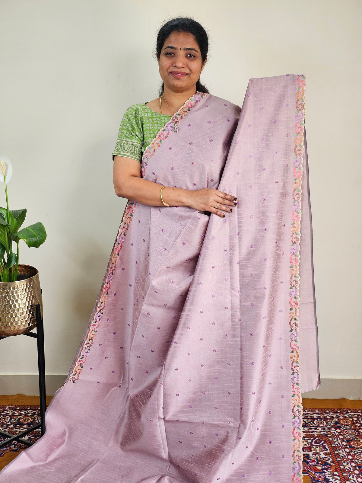 Semi Raw Silk with Emboridery - Onion Pink