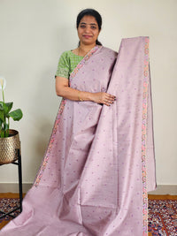 Semi Raw Silk with Emboridery - Onion Pink