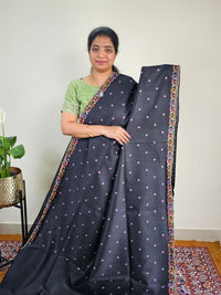 Semi Raw Silk with Emboridery - Black