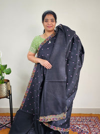 Semi Raw Silk with Emboridery - Black