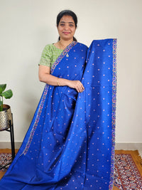 Semi Raw Silk with Emboridery - Royal Blue