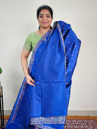 Semi Raw Silk with Emboridery - Royal Blue