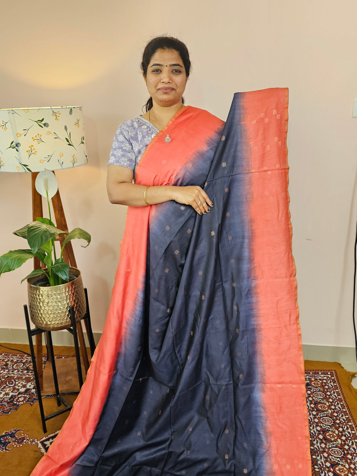 Bhagalpuri Viscous with Zari Weaving Saree - Blue with Peach