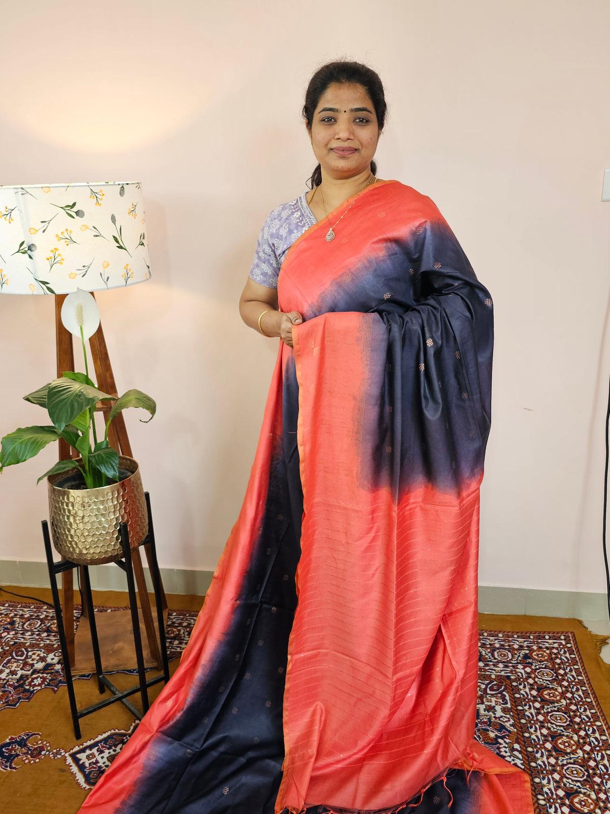 Bhagalpuri Viscous with Zari Weaving Saree - Blue with Peach