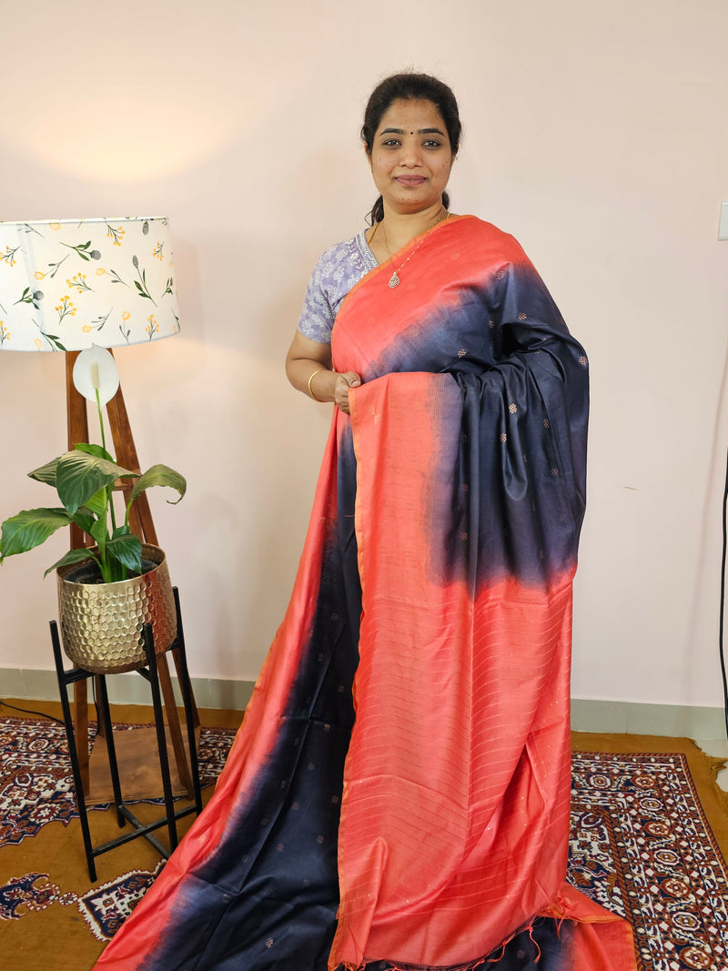 Bhagalpuri Viscous with Zari Weaving Saree - Blue with Peach