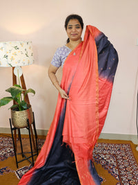 Bhagalpuri Viscous with Zari Weaving Saree - Blue with Peach