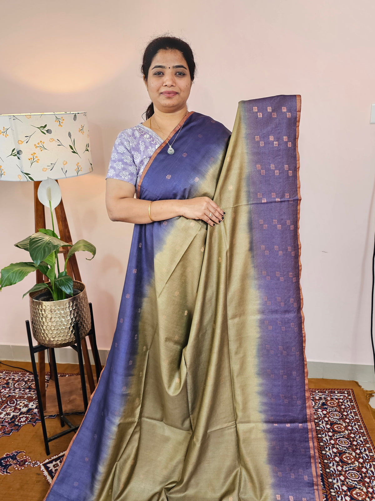 Bhagalpuri Viscous with Zari Weaving Saree - Green with Blue