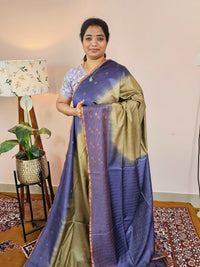 Bhagalpuri Viscous with Zari Weaving Saree - Green with Blue