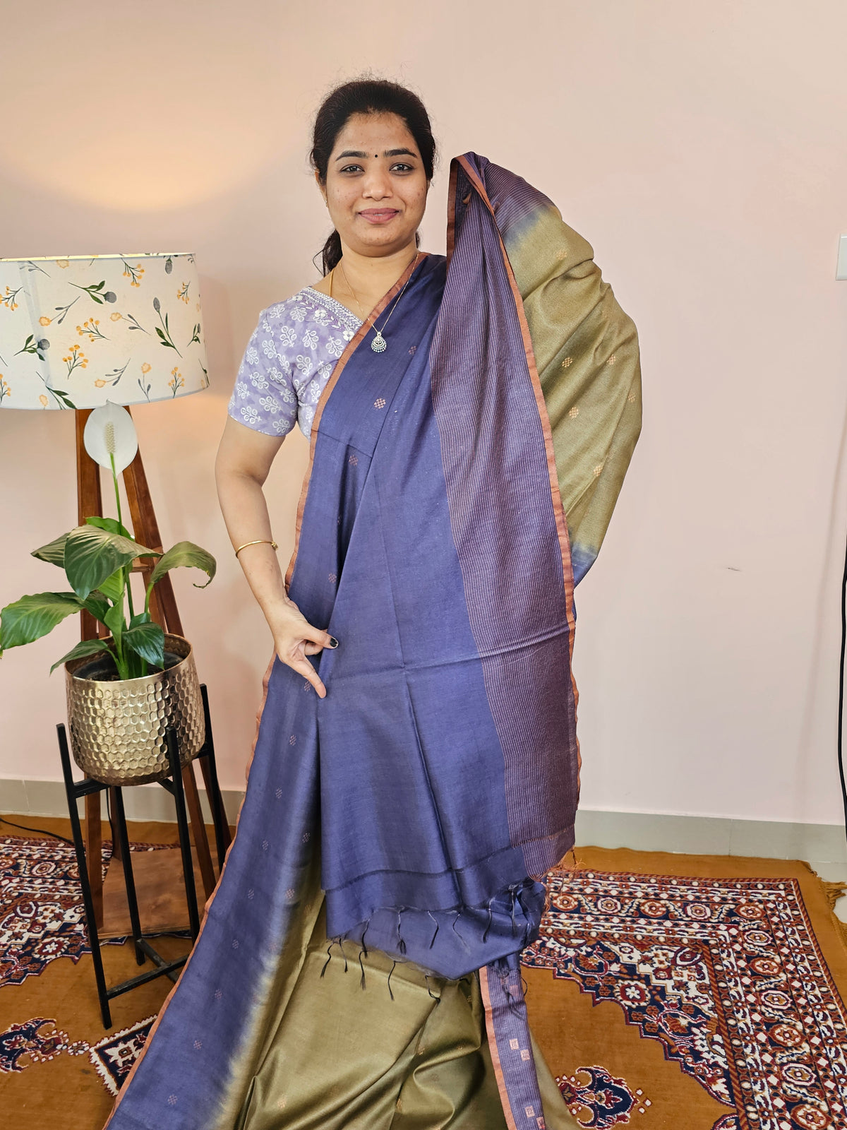 Bhagalpuri Viscous with Zari Weaving Saree - Green with Blue