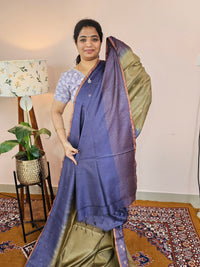 Bhagalpuri Viscous with Zari Weaving Saree - Green with Blue