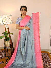 Bhagalpuri Viscous with Zari Weaving Saree - Grey with Pink