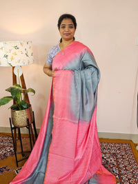 Bhagalpuri Viscous with Zari Weaving Saree - Grey with Pink