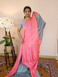 Bhagalpuri Viscous with Zari Weaving Saree - Grey with Pink