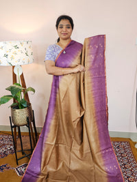 Bhagalpuri Viscous with Zari Weaving Saree - Beige with Purple
