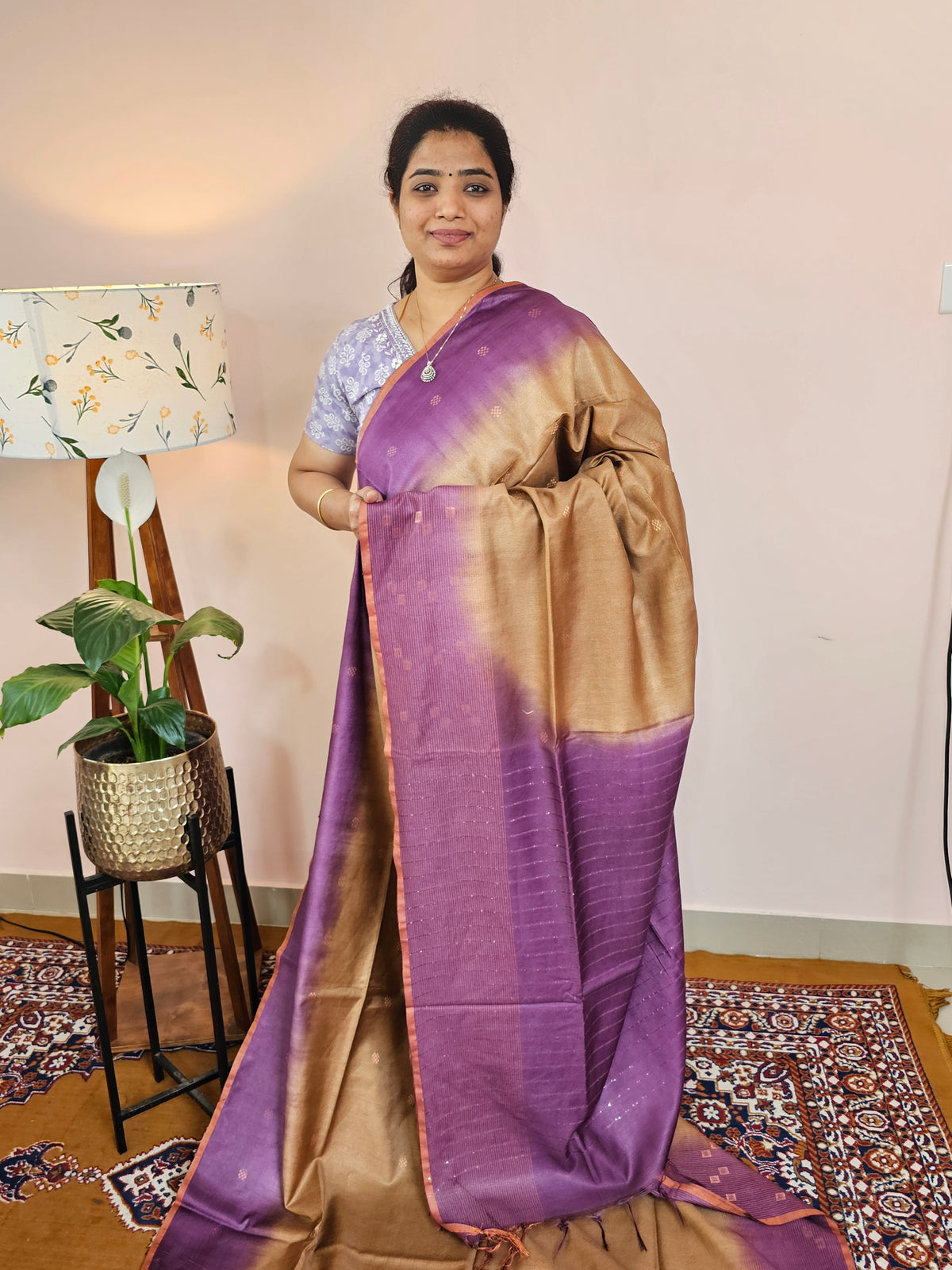 Bhagalpuri Viscous with Zari Weaving Saree - Beige with Purple
