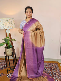 Bhagalpuri Viscous with Zari Weaving Saree - Beige with Purple