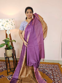 Bhagalpuri Viscous with Zari Weaving Saree - Beige with Purple