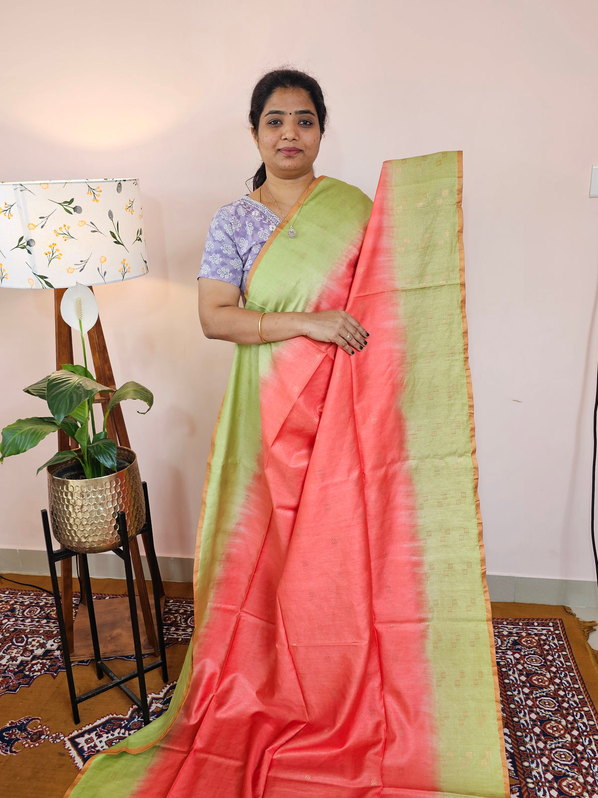 Bhagalpuri Viscous with Zari Weaving Saree - Peach with Green