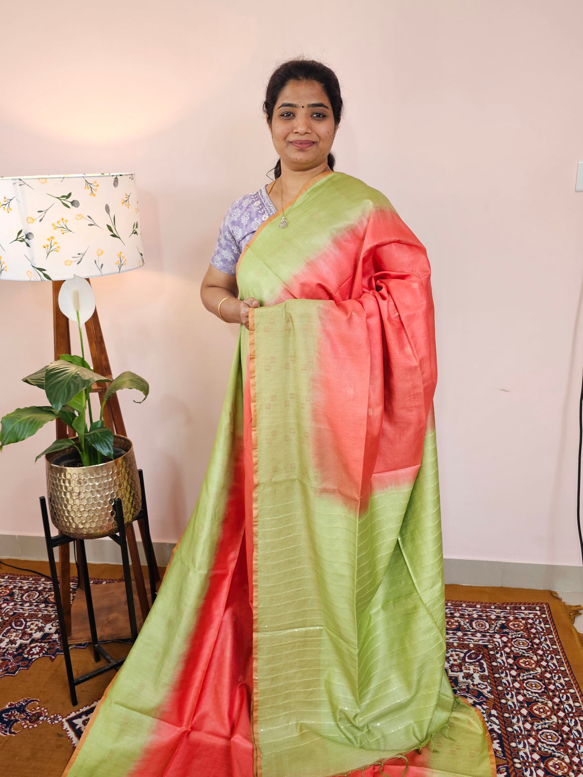 Bhagalpuri Viscous with Zari Weaving Saree - Peach with Green