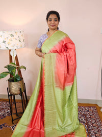 Bhagalpuri Viscous with Zari Weaving Saree - Peach with Green