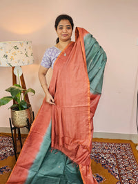 Bhagalpuri Viscous with Zari Weaving Saree - Sea Green with Rust Orange